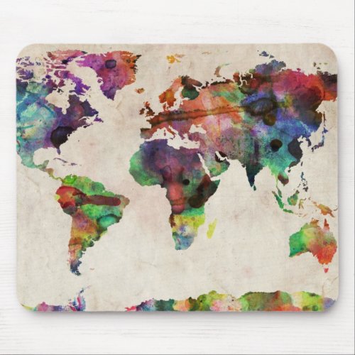 World Map Urban Watercolor Mouse Pad