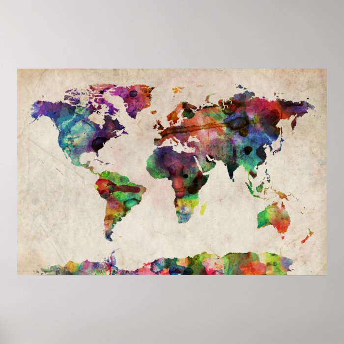 World Map Urban Watercolor Print