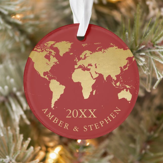 World Map Vacation Travel Keepsake Personalized Ornament (Tree)