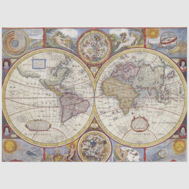 World Map Vintage 20x30 Decoupage Tissue Paper (Front)