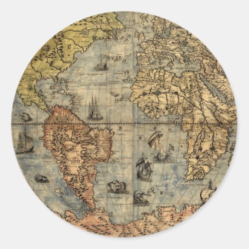 World Map Vintage Historical Antique Atlas Classic Round Sticker