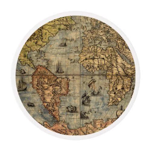 World Map Vintage Historical Antique Atlas Edible Frosting Rounds