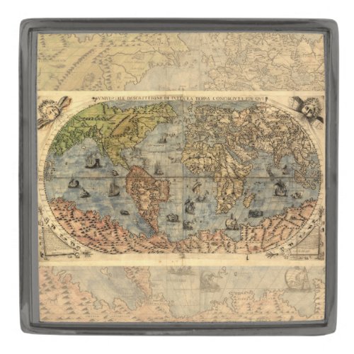 World Map Vintage Historical Antique Atlas Gunmetal Finish Lapel Pin