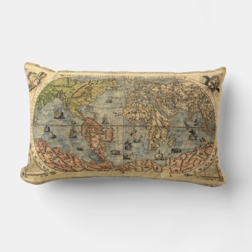World Map Vintage Historical Antique Atlas Lumbar Pillow