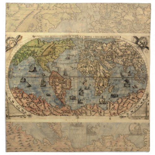 World Map Vintage Historical Antique Atlas Napkin