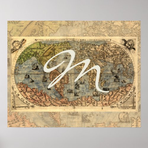 World Map Vintage Historical Antique Atlas Poster