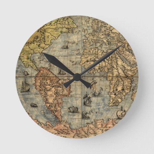 World Map Vintage Historical Antique Atlas Round Clock