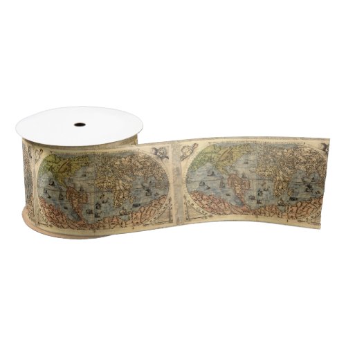 World Map Vintage Historical Antique Atlas Satin Ribbon