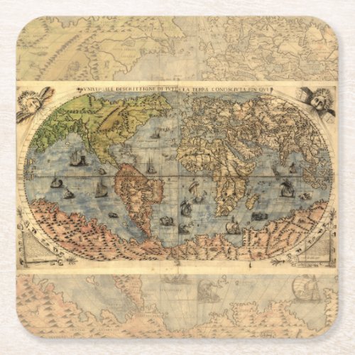 World Map Vintage Historical Antique Atlas Square Paper Coaster