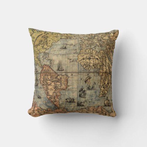 World Map Vintage Historical Antique Atlas Throw Pillow