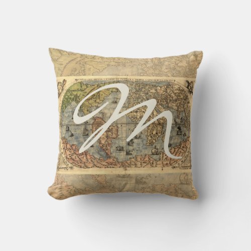 World Map Vintage Historical Antique Atlas Throw Pillow