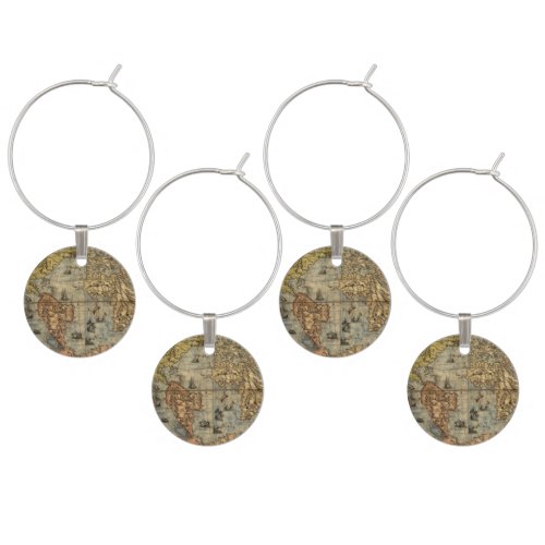 World Map Vintage Historical Antique Atlas Wine Glass Charm