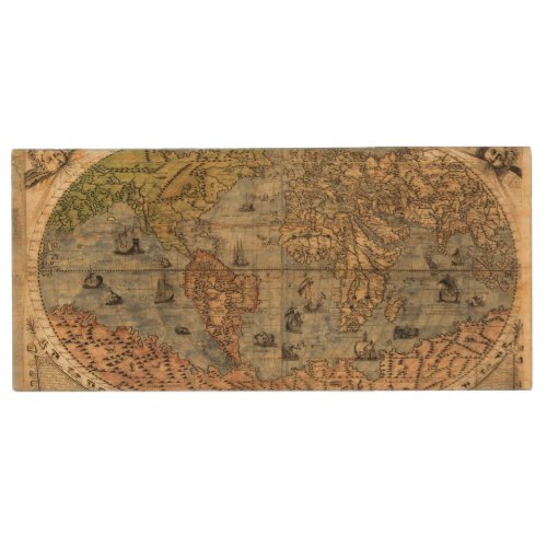 World Map Vintage Historical Antique Atlas Wood USB Flash Drive