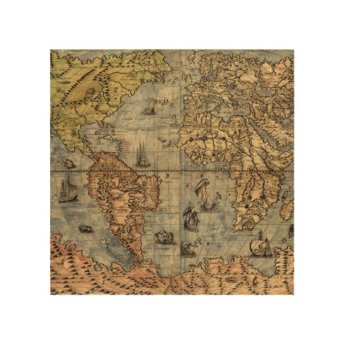 World Map Vintage Historical Antique Atlas Wood Wall Art