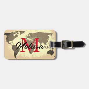 World Map Vintage Monograms Traveler Elegant Gift Luggage Tag