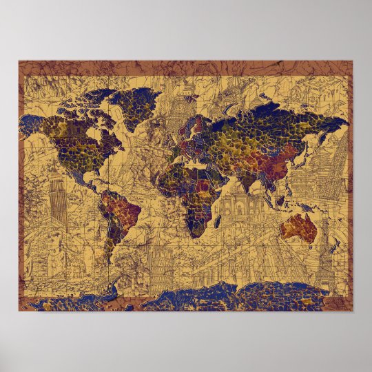 World Map Vintage Poster Zazzle Com   World Map Vintage Poster R0b57db1cfc45486d8162f7e6aaa9d7eb Wvu 8byvr 540 