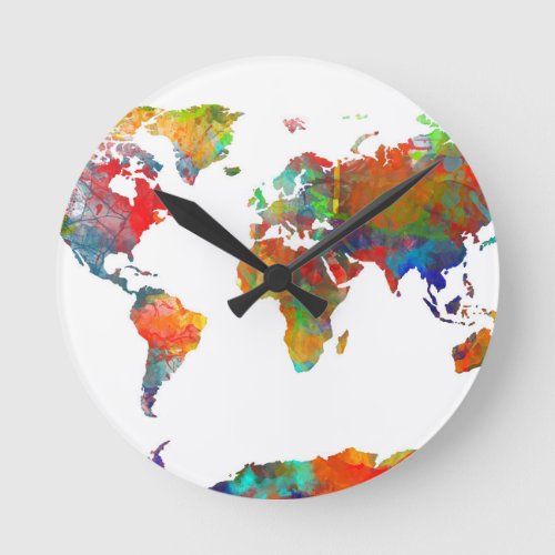 world map watercolor 18 round clock