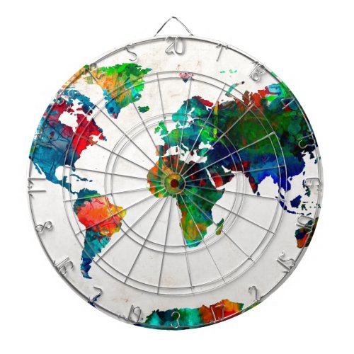 world map watercolor 20 dartboard