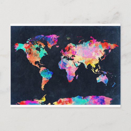 world map watercolor 21 postcard