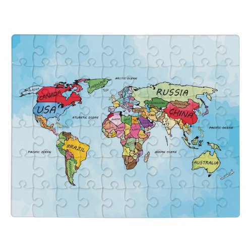 World Map watercolor artwork Jigsaw Puzzle