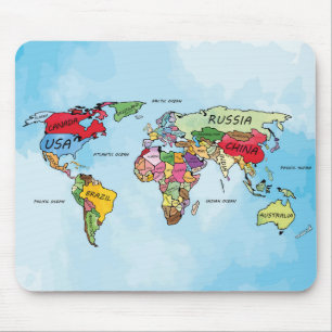 World Map watercolor artwork Mouse Pad