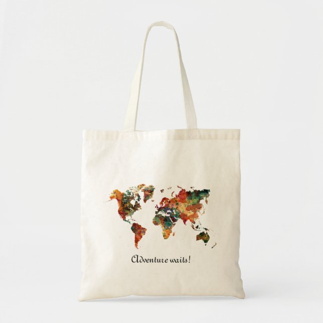 World Map Watercolor Painting ADVENTURE waits Tote Bag (Front)
