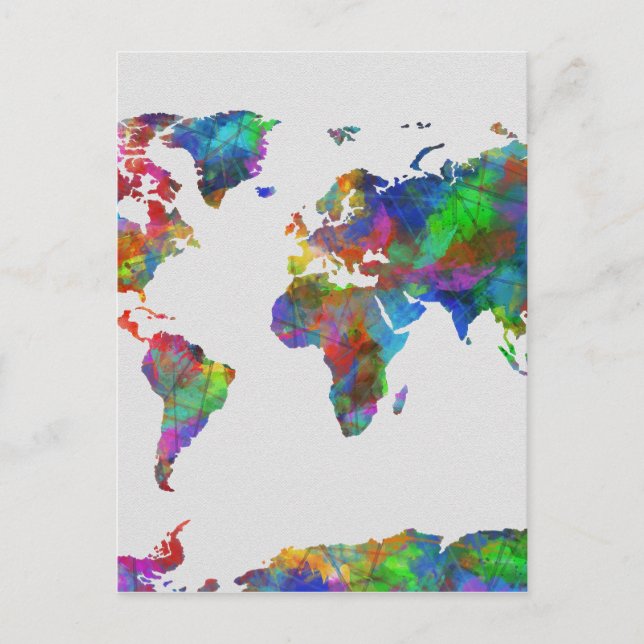 world map watercolor postcard (Front)