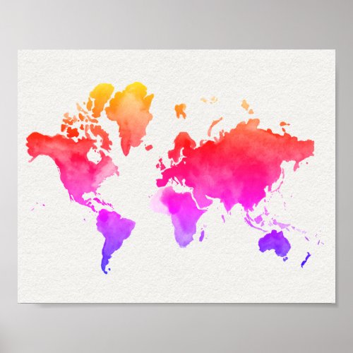 World Map Watercolor Rainbow Poster