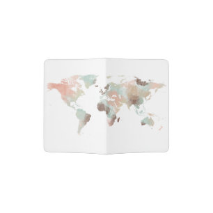 World Map Watercolor Traveller Modern Minimal Passport Holder