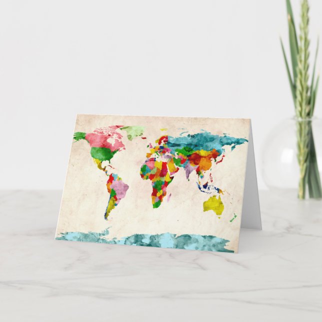 World Map Watercolors Card (Front)