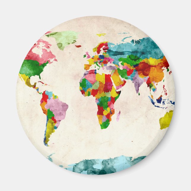 World Map Watercolors Magnet (Front)