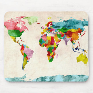 World Map Watercolors Mouse Pad