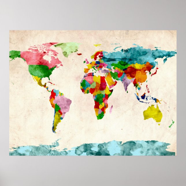 World Map Watercolors Poster (Front)