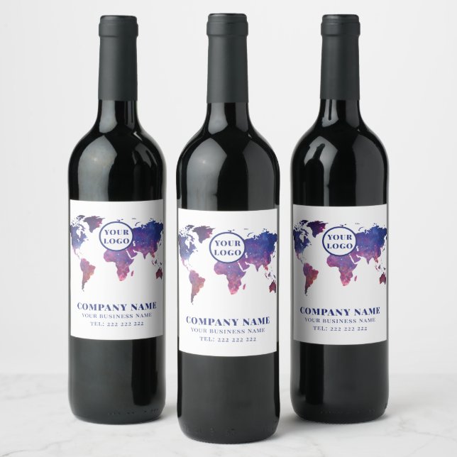 World Map Wine Label (Bottles)