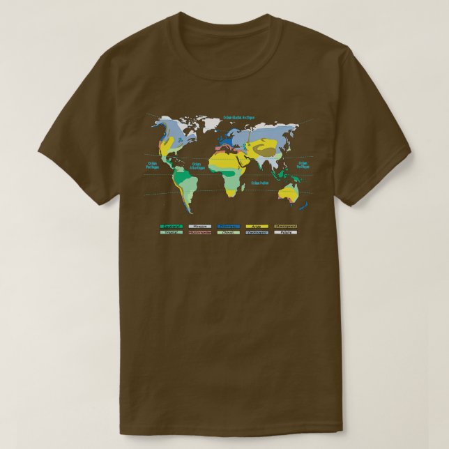 World Map with Climate Zones ocean names French te T-Shirt (Design Front)