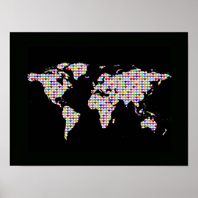 world map with colorful hearts poster (Front)