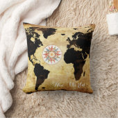 World-map with compass-rose throw pillow (Blanket)