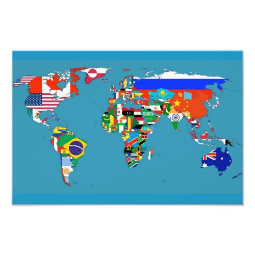 World Map With Countries Flag Photo Print