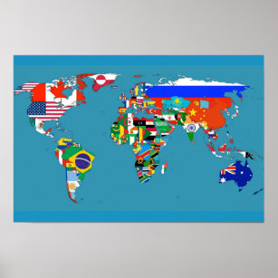 World Map With Countries Flag Poster