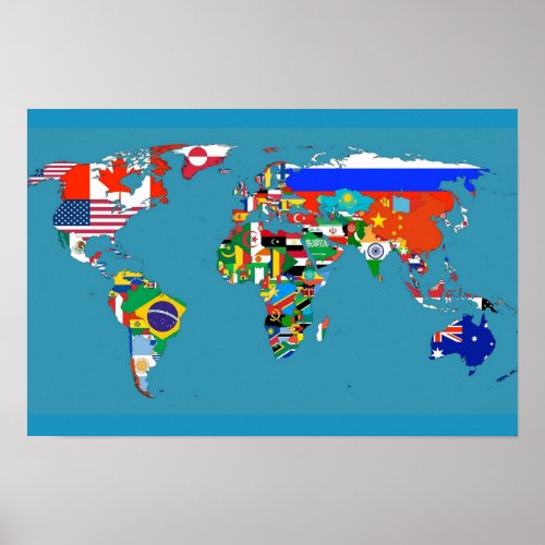 World Map With Countries Flag Poster