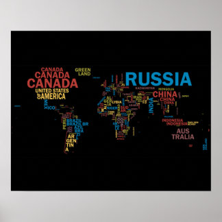 WORLD MAP WITH COUNTRY NAMES POSTER