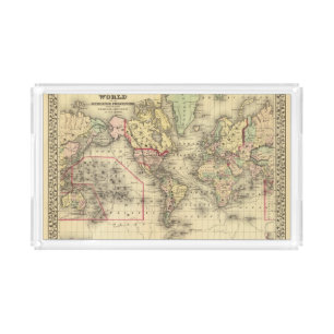 World Map with Explorers' sea routes Acrylic Tray