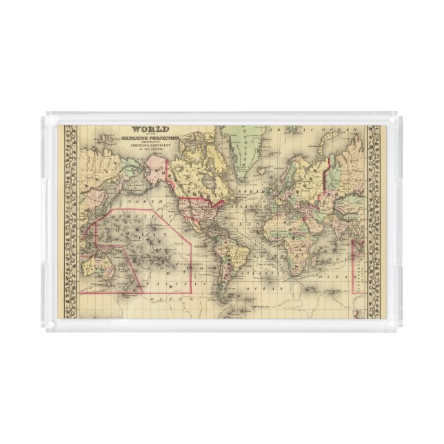 World Map with Explorers' sea routes Acrylic Tray (Front)