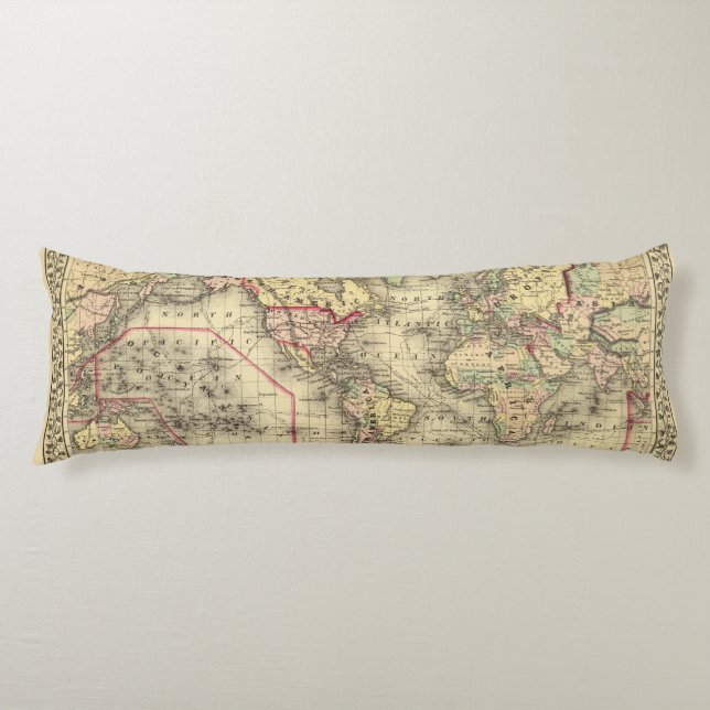 World Map with Explorers' sea routes Body Pillow (Front)
