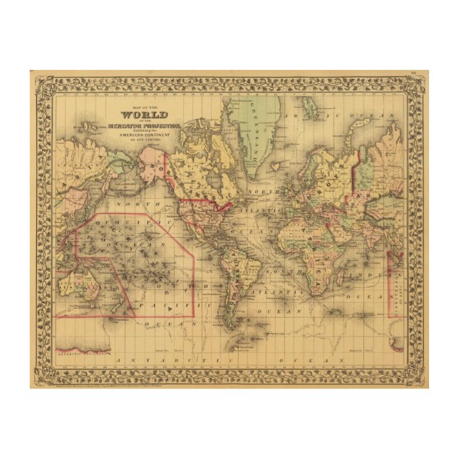 World Map with Explorers' sea routes Wood Wall Art (Front)