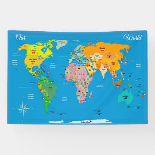 World Map with Flags Banner