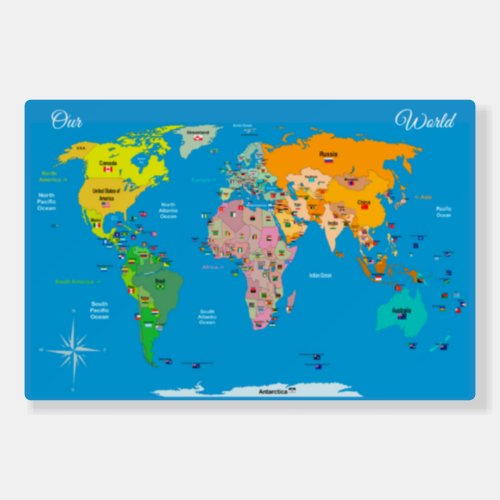 World Map with Flags  Foam Board