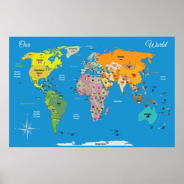 World Map with Flags  Poster (Front)