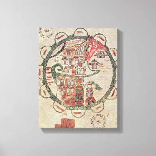 World map with Jerusalem in the centre Canvas Print