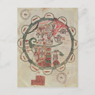 World map with Jerusalem in the centre Postcard